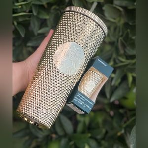Brand new Gold Chrome studded Venti Starbucks cup and matching keychain